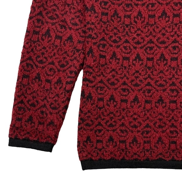 MFH Knits Baby Alpaca Blend Sweater Large Red Printed 1/4 Zip Pullover Soft - Picture 3 of 10